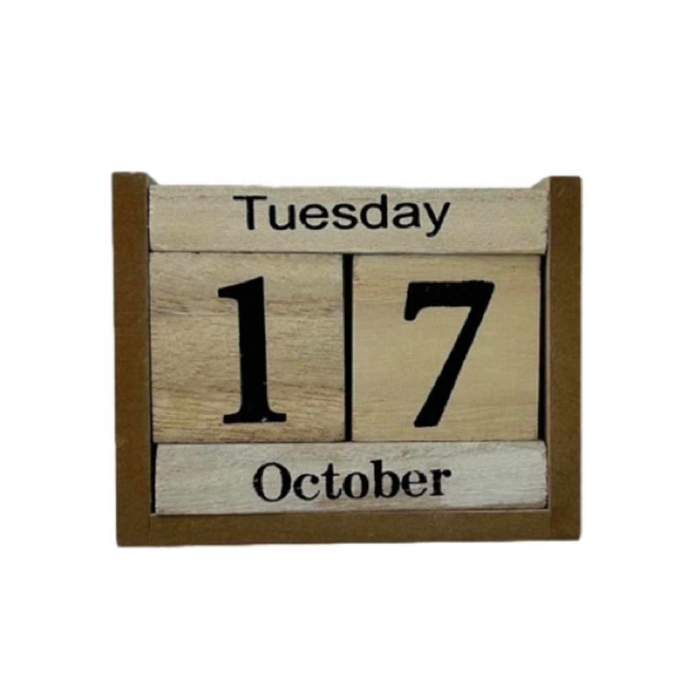 Rustic Wooden Block Calendar Date Display